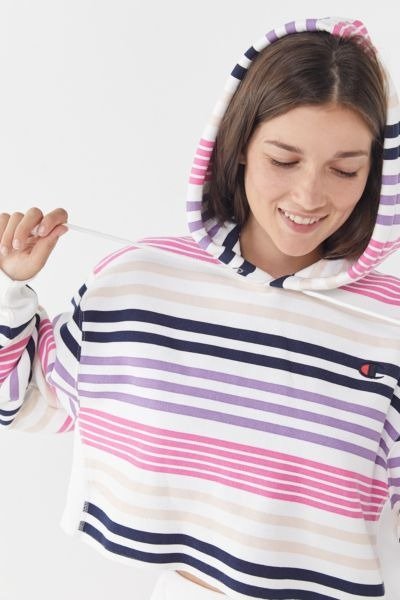 UO Exclusive Striped Cropped Hoodie Sweatshirt