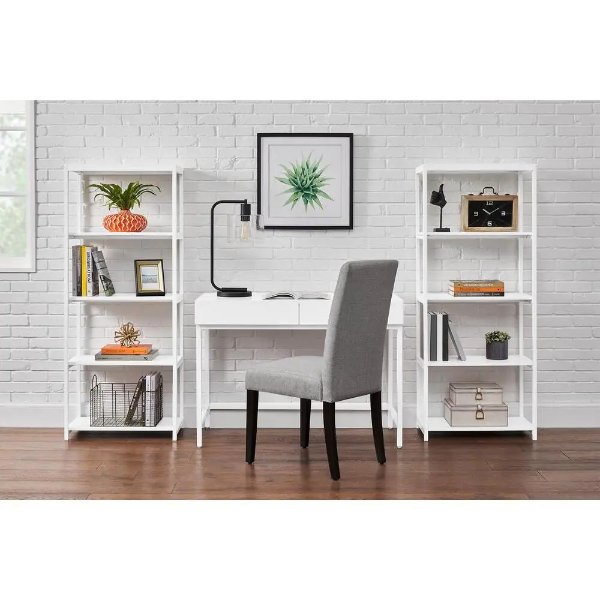 Donnelly White Writing Desk with 2 Drawers and Wood Top (42 in. W x 30 in. H)