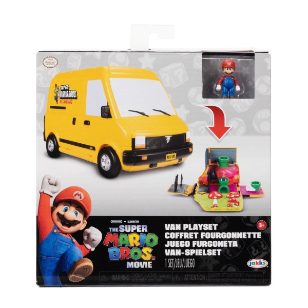 Super Mario Bros. Movie Yellow Van Playset Opens to Reveal Movie Moment with 1.25 inch Action Figure Children 3 to 8