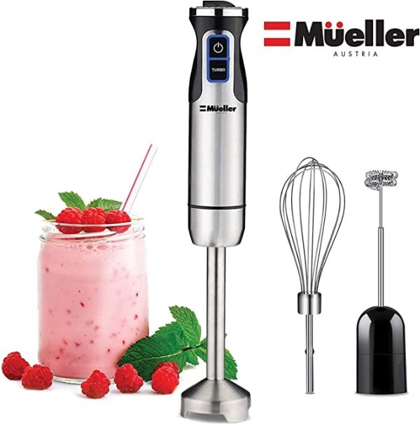 Ultra-Stick 500 Watt 9-Speed Immersion Multi-Purpose Hand Blender Heavy Duty Copper Motor Brushed Stainless Steel Finish With Whisk, Milk Frother Attachments, Silver