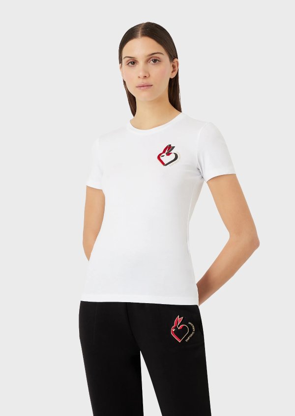 Stretch jersey T-shirt with embroidery WELCOME BACK TO ARMANI.COM .xg-st0 { fill: none; stroke: #d4d4d4; stroke-width: 14; stroke-linecap: round; stroke-linejoin: round; stroke-miterlimit: 23.1428; }