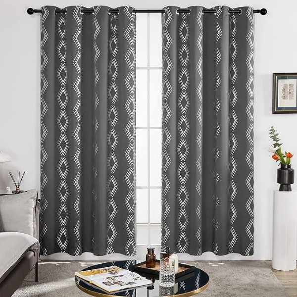 Deconovo Living Room Blackout Curtains 84 Inch Length 2 Panels Set, Delicate Geometric Pattern Dpraes, Thermal Window Curtains (Grey, 52W x 84L Inch, 2 Panels)