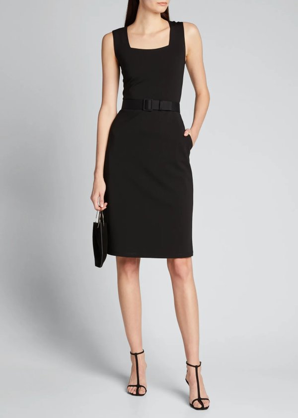 Monica Secco Stretch Sleeveless Belted Dress