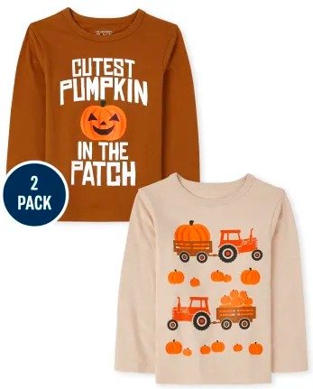 Toddler Boys Long Sleeve 'Cutest Pumpkin In The Patch' And Tractor Graphic Tee 2-Pack | The Children's Place - MULTI CLR