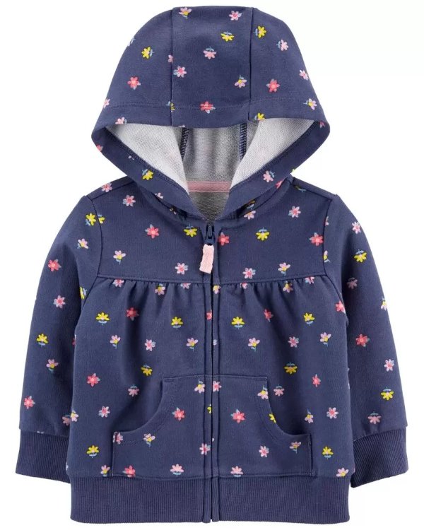 Floral Zip-Up French Terry Hoodie