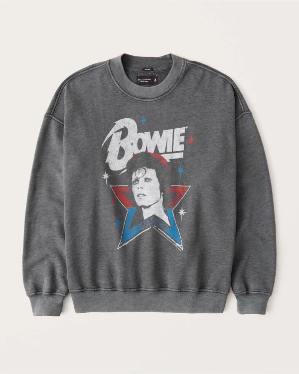 Men's 90s-Inspired David Bowie Oversized Crew Sweatshirt | Men's Clearance | Abercrombie.com