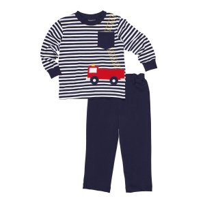 Florence EisemanStripe Knit Fire Truck Shirt w/ French Terry Pants, Size 9-24 Months