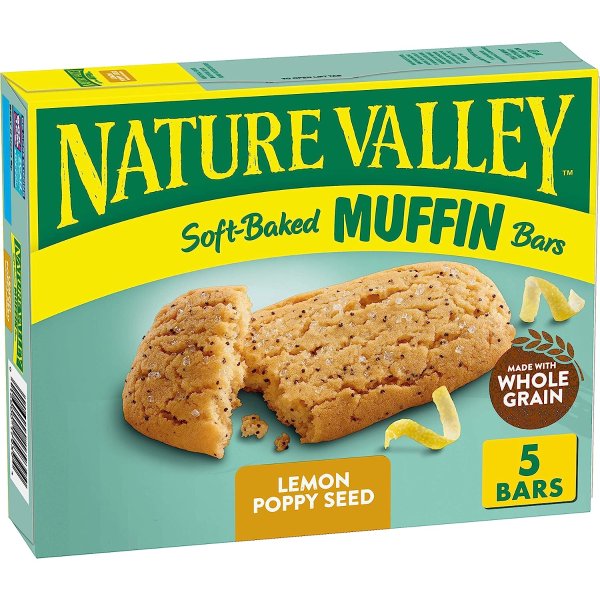 Nature Valley Soft-Baked Muffin Bars, Lemon Poppy Seed, Snack Bars, 5 ct (Pack of 6)
