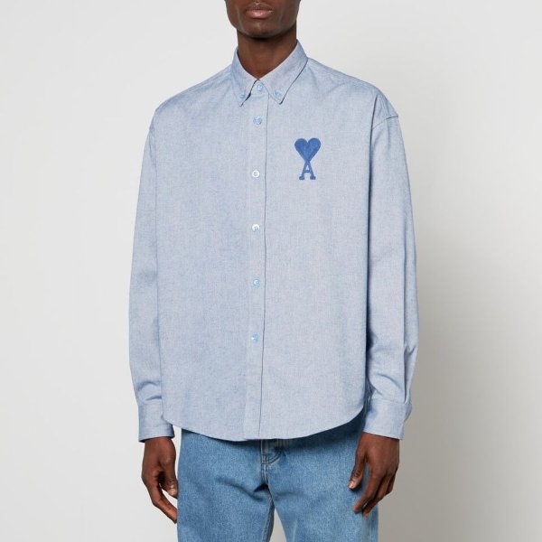 AMI De Coeur Logo-Embroidered Brushed Cotton Shirt
