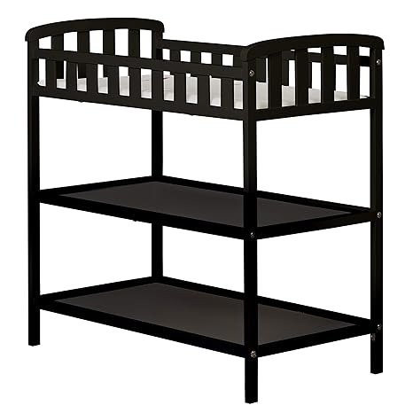 Emily Changing Table In Black, Comes With 1" Changing Pad, Features Two Shelves, Portable Changing Station, Made Of Sustainable New Zealand Pinewood