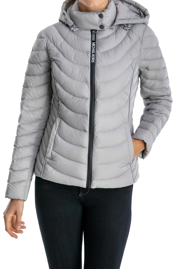 Contrast Packable Hooded Down Jacket