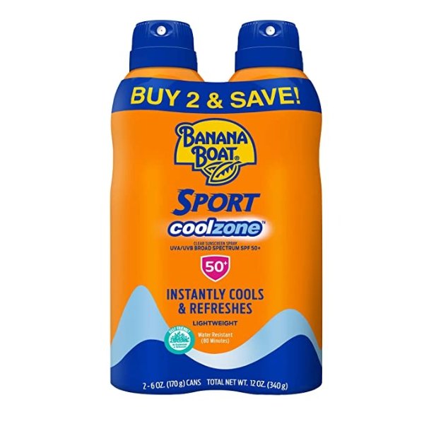 Sport Performance Cool Zone, Reef Friendly, Broad Spectrum Sunscreen Spray, SPF 50, Twin Pack, 12 Ounce