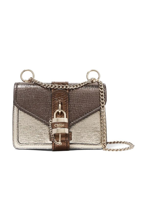 Aby Chain mini metallic color-block textured-leather shoulder bag