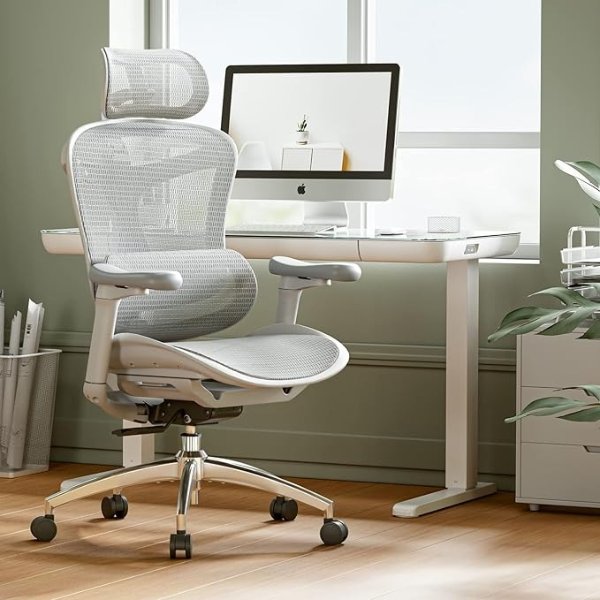 Doro C300 Ergonomic Office Chair with Ultra Soft 3D Armrests, Dynamic Lumbar Support for Home Office Chair, Adjustable Backrest Desk Chair, Swivel Big and Tall Office Chair, Computer Chair Grey