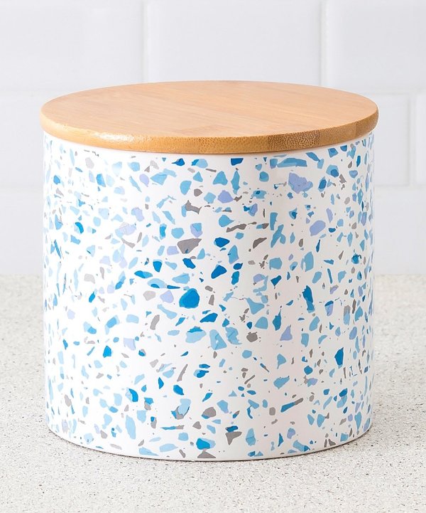 White & Blue Shard Bamboo-Lid Ceramic Canister