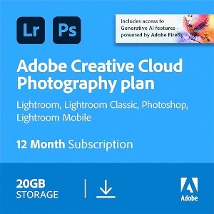Adobe创意云摄影计划 20GB：Photoshop + Lightroom | 1 年 | PC/Mac 