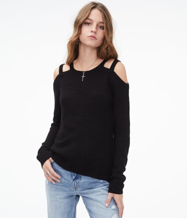 Strappy Cold-Shoulder Sweater