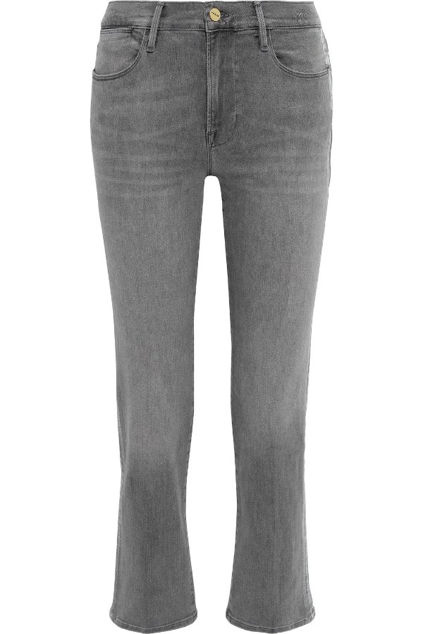 Le High Straight metallic-trimmed mid-rise straight-leg jeans
