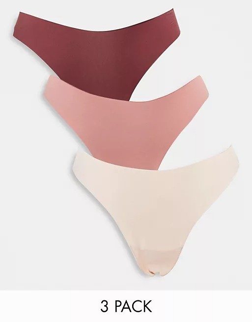 3 pack microfibre thongs in dusky pink raspberry and sand