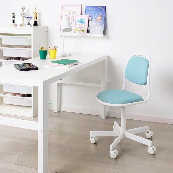 ORFJALL Child's desk chair, white, Vissle blue/green - IKEA