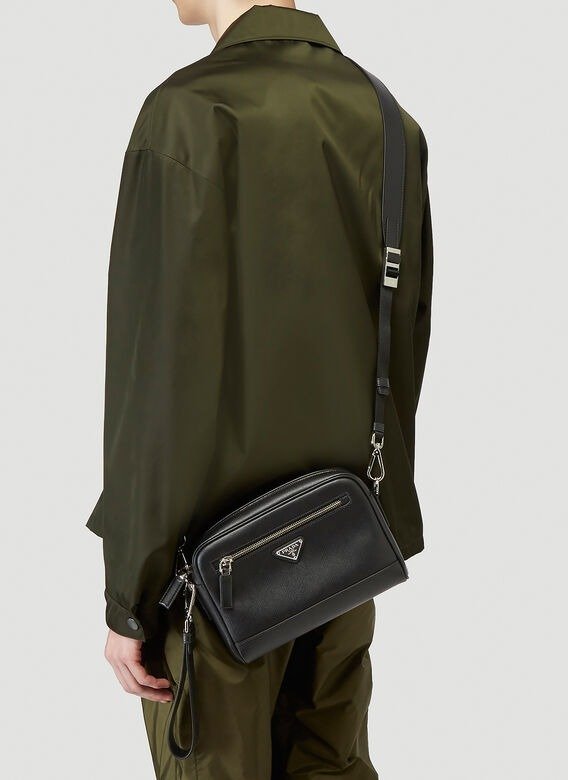 Saffiano Leather Crossbody Bag in Black