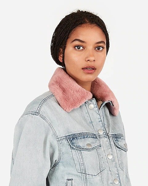 Faux Fur Collar Sherpa-lined Denim Jacket