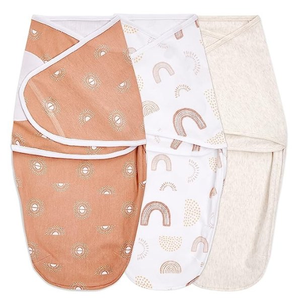 , Cotton Knit Baby Wrap, Newborn Wearable Swaddle Blanket, 3 Pack, Orange Keep Rising, 0-3 Months