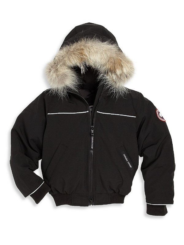 Little Kid's Grizzly Coyote Fur-Trim Down Bomber Jacket