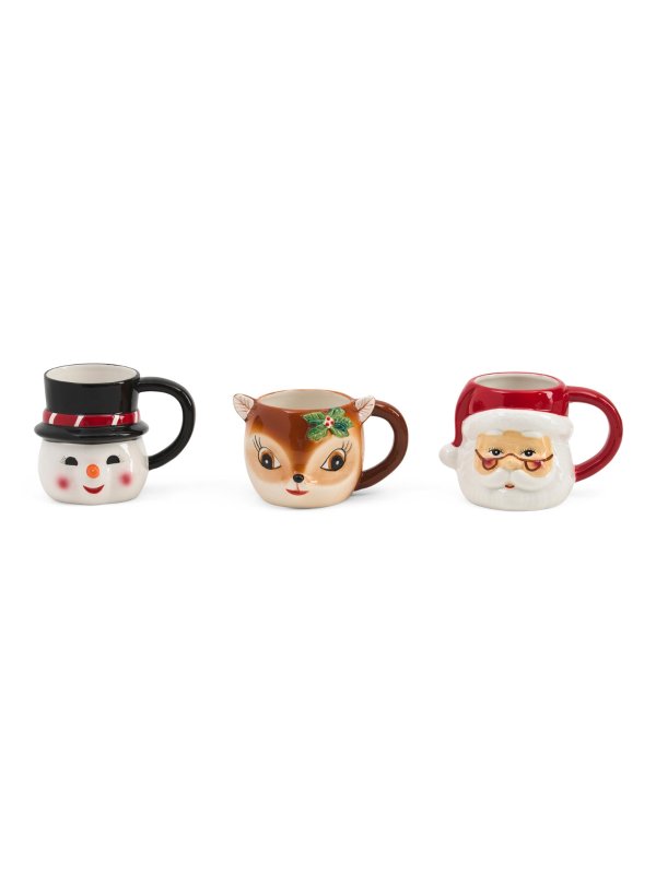3pk Figural Christmas Character Mugs