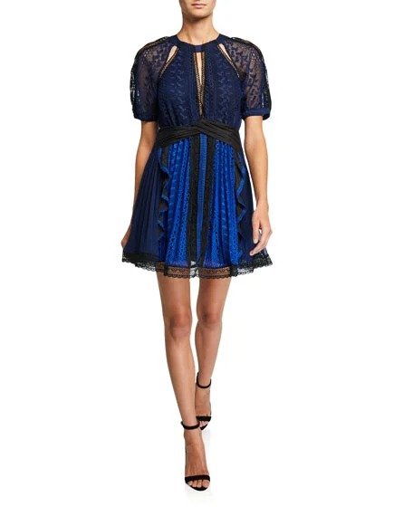 Geometric Lace Short-Sleeve Mini Dress