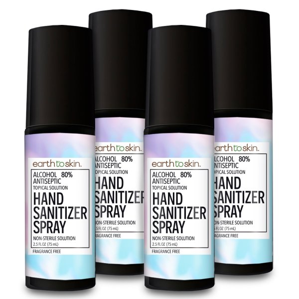 (4 Pack) Earth to Skin Hand Sanitizer Spray, Black 2.5 oz
