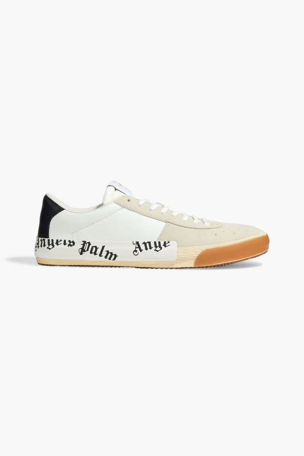 Perforated logo-print suede and leather sneakers
