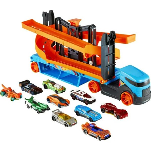 Lift & Launch Hauler with 10 Die-Cast Cars, Gift for Kids 3 to 8 Years Old (Walmart Exclusive)