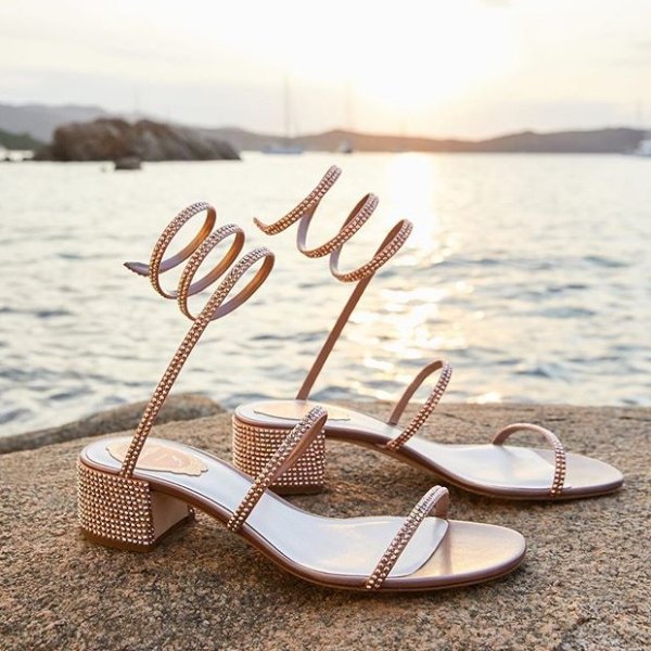 - Pink Crystal Ankle Wrap Sandals