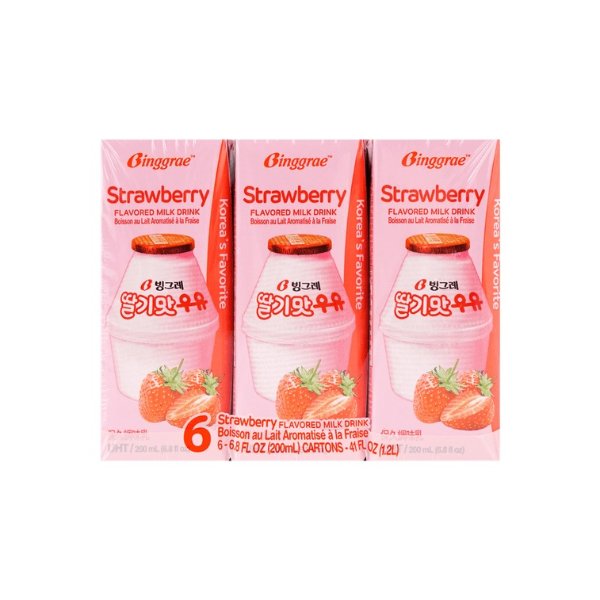 BINGGRAE Strawberry Flavored Milk 6 Packs* 6.8fl oz