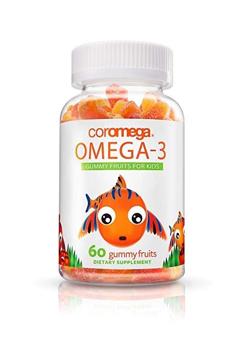 Kids Omega 3 Fish Oil Gummies, 50mg DHA and 10 mg EPA of Omega-3s Fatty Acids per serving, Dietary Supplement, Orange, Lemon, and Strawberry Banana Flavors, 60 Gummies per Bottle