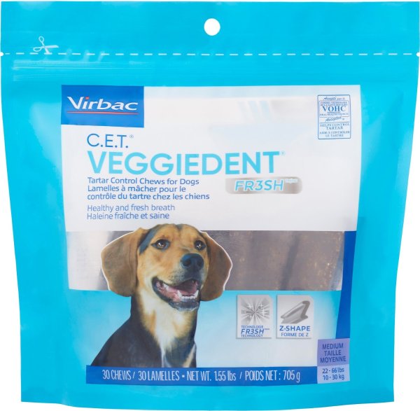 C.E.T. VeggieDent Fr3sh Tartar Control Dog Chews, Medium, 30 Count - Chewy.com