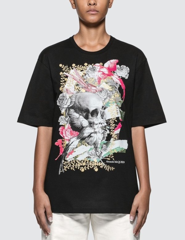 Floral Skull Printed Oversized T-shirt