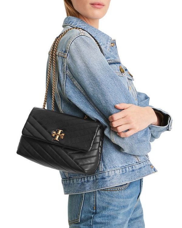 Kira Chevron Small Convertible Leather Shoulder Bag