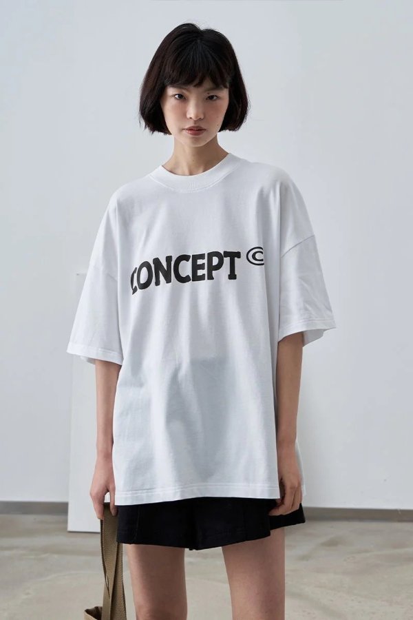 Concept Big Letters Oversized Short Sleeve T-Shirt / White