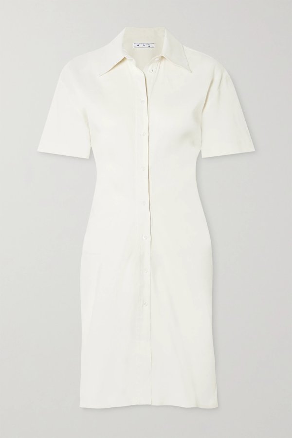 Linen-blend twill mini shirt dress