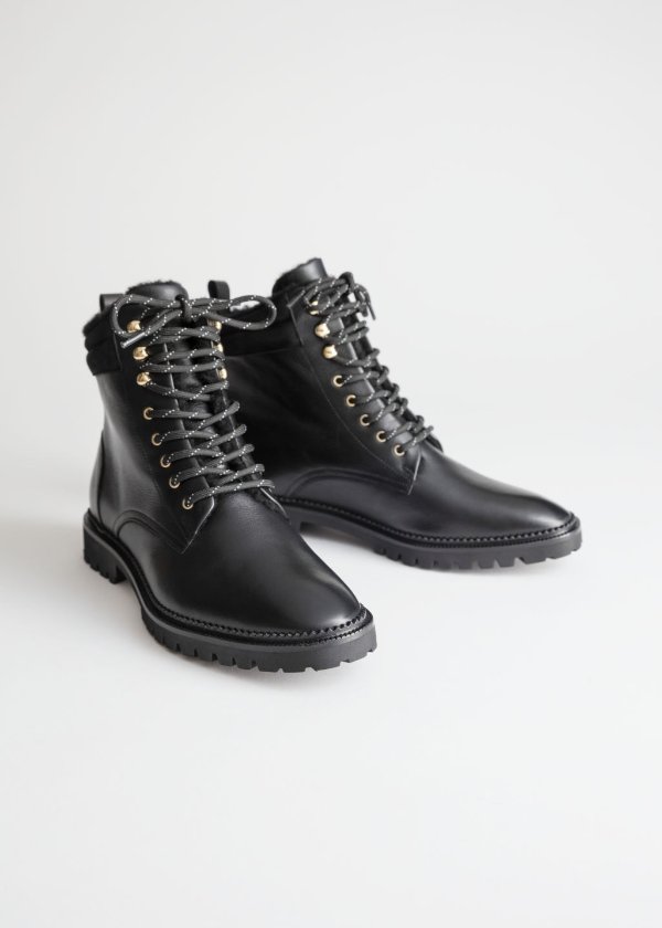 Leather Lace Up Snow Boots