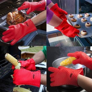 AGPtek Heat Resistant Grilling Silicone BBQ Gloves for Cooking, Baking, Smoking, Grilling and Potholder