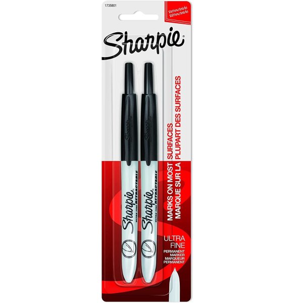 Retractable Permanent Markers, Ultra Fine Tip, 2 Count
