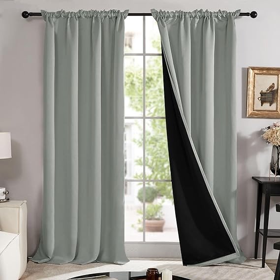 Deconovo 100% Blackout Curtains 84 Inch Length 2 Panels, Soundproof Curtain with Rod Pocket, Total Light Blocking Window Curtain for Living Room(Light Grey, 52W x 84L Inch, 2 Panels)