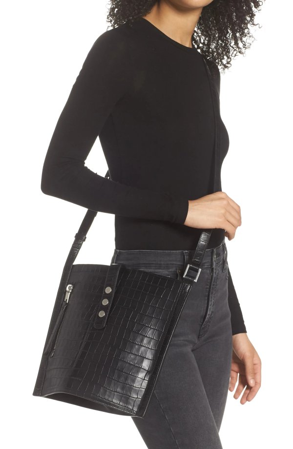 Alexandria Croc Embossed Leather North/South Tote