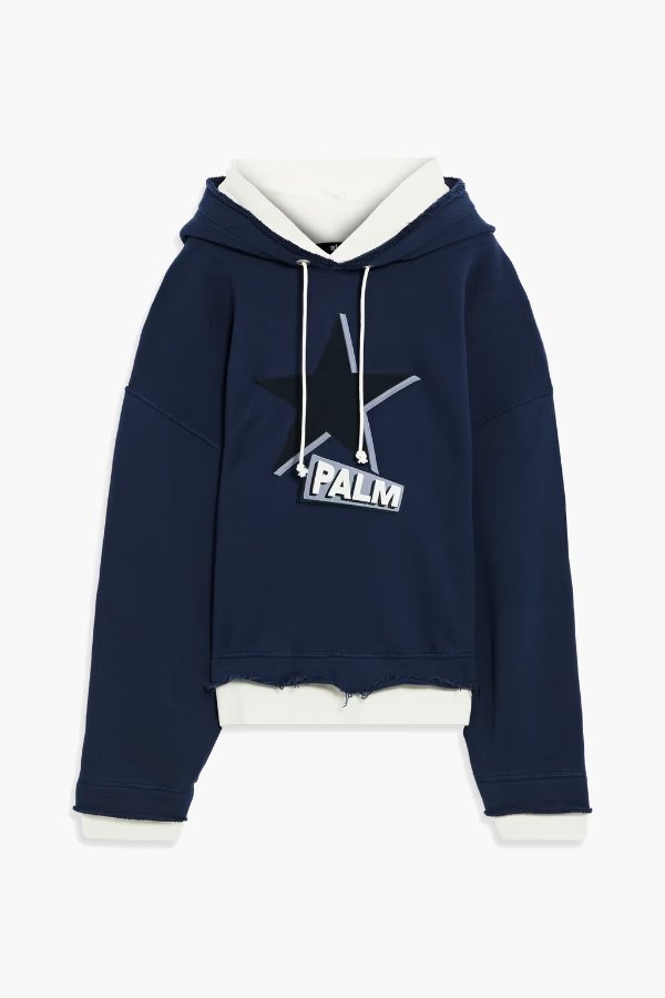 Layered appliqued French cotton-terry hoodie