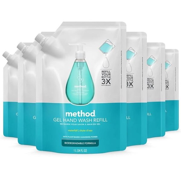 Method Gel Hand Soap Refill, Waterfall, Biodegradable Formula, 34 fl oz (Pack of 6)