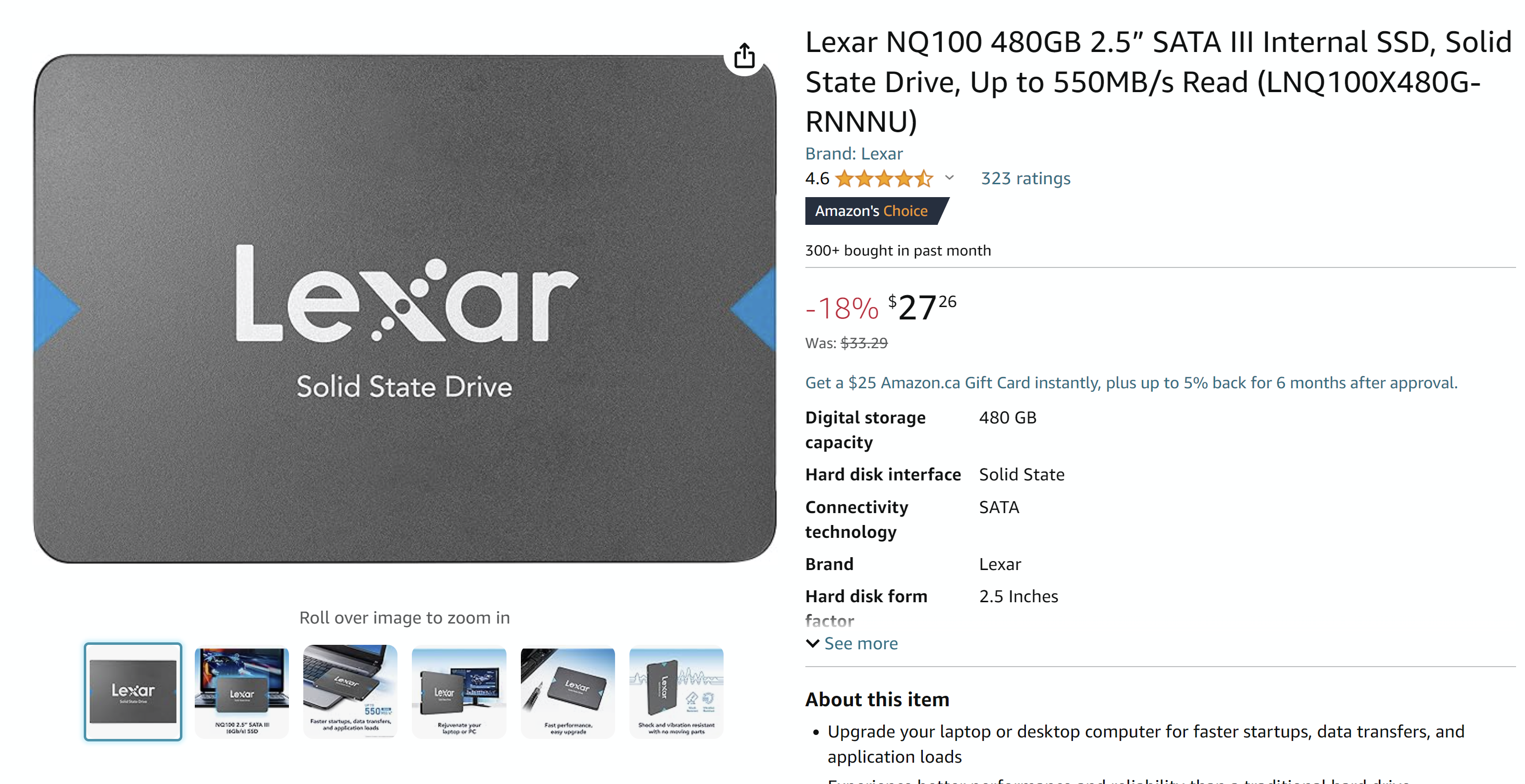Lexar NQ100 480GB 2.5” SATA III Internal SSD, Solid State Drive, Up to 550MB/s Read (LNQ100X480G-RNNNU) : Amazon.ca: Electronics