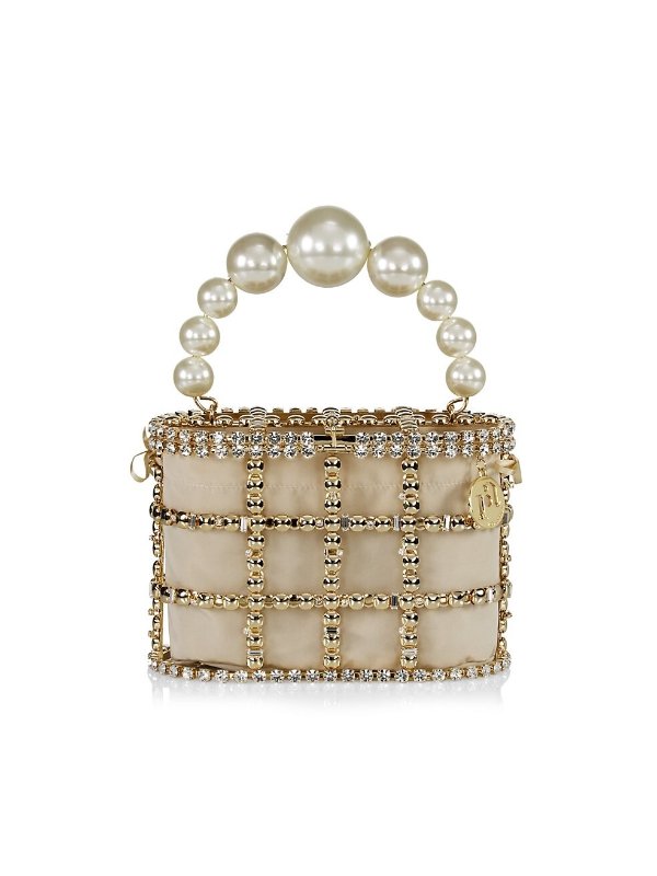 Holli Bottoni Faux Pearl & Crystal Top Handle Bag